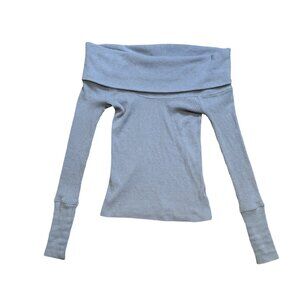 We The Free Womens Ribbed Off The Shoulder Top XS Gray Long Sleeve Thermal Shirt
